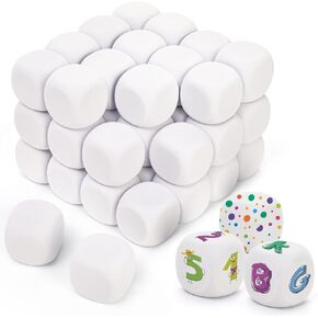 ZEAYEA 48 PCS Blank White Dice, 50MM White EVA Foam Dices, Blank Six Sided Dice Cubes for Building Blocks, Painting, Crafting, Counting, Art Project, Party Supplies