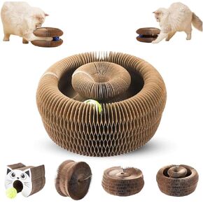 Kitty Cat Kurlz Toy, Kitty Curlz Cat Scratching Board, Cardboard Pet Toys, Scratchers for Indoor Pet, Pussy Scratch Board Compact Accordion Bauble, Interactive Scratch Pad with Bell Ball (1Pc)