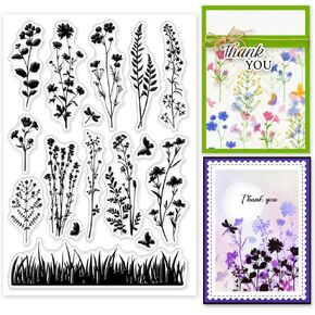GLOBLELAND Flower Silhouette Clear Stamps Fern Leaf Silicone Clear Stamp Seals Transparent Stamps for DIY Scrapbooking Cards Making Photo Album Journal