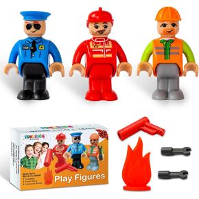 Funerica Toy Toy Tormes & Playets - رجال الإطفاء ، ضابط الشرطة ، عامل بناء ، مع قطع غيار - يلعبون شخصيات للأطفال الصغار والأطفال - تماثيل الصغار الصغار.