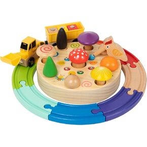 3-in-1 Montessori Wooden Toy for Toddlers 2 3 4 5 Year Old– Mushroom Size Matching Game, Magnetic Bird Catching Worms & Rainbow Train Track | Fine Motor Toys for 2-4 Year Old Boys and Girls(30 Pcs
