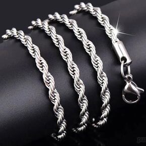 4mm 925 قلادة سترلينغ الفضية 4 مم 16-24 بوصة/رجال سلاسل سلسلة حبل ملتوية للرجال ، قلادة سلسلة حبل الفولاذ المقاوم للصدأ قلادة تويست للنساء ، قلادة سلسلة ملتوية 4 ملم 18 في