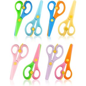 8 Pack Plastic Safety Scissors, Preschool Training Scissors, Children Safety Learning Scissor Spring Scissor for Toddler Arts and Paper Craft Supplies