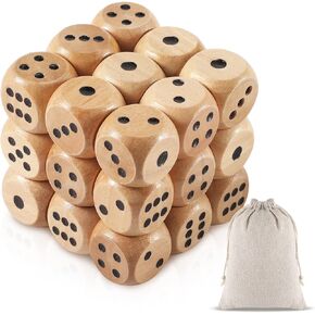 50 PCS نرد خشبي مجموعة 16 مم قياسية النرد الخشبية الجزء 6 من جانب زوايا مستديرة لعبة الخشب الزهر مع حقيبة حمل لألعاب الطاولة حفلات حفلة