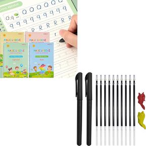 AALGO 4 PC كتاب تدريب بخط اليد القابل لإعادة الاستخدام الكبير للأطفال ، Magic Grooved Practice Practice مع 30pc اختفاء قلم الحبر