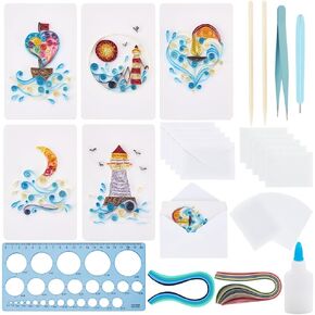 WEBEEDY 20 Sets Paper Quilling Kit for Adults Beginners 5 Styles Lighthouses Boats Waves Love Theme Quilling Greeting Card Making Kit with Instruction Ideal Gift for Sailing Enthusiasts