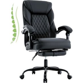 Executive Office Chair Big and Tall with Footrest and Pockets Ergonomic Home Computer Gaming Desk Task High Back PU Leather Adjustable Swivel Rolling Reclining