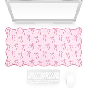 أقواس وردية كبيرة من وسادات الماوس coquette bowknot scallopeddesk mat preppy non slipber base base mat for Office table computer ، 31.5 × 15.7 inch