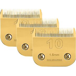 3 PC#10 Clipper Blade Dog Grooming متوافق مع Clippers Clippers ANDIS/WAHL/OSTER ، حافة حادة للسيراميك القابلة للفصل الكربون ، 1/16 -طول 1.5 ملم (الذهب)