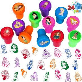 24 PCS Princess تحت عنوان Stampers ، لوازم حفلات عيد ميلاد الأميرة ، جوائز مكافآت الفصول الدراسية ، حقيبة حقيبة Goody لعلاج الأميرة هدايا حفلة عيد ميلاد الأميرة