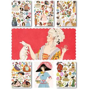 Large Stickers Pack # Victorian Lady and Easter HANATABA Vintage Art Deco Styled Wall Laptop Vinyl Stickers Easter