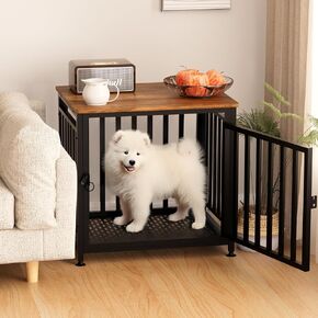 Heavy Duty Dog Crate Furniture, Dog Kennel Indoor, End Side Table Wooden Dog Crate for Small Dog, Anti-Chew Anti-Escape with Bed Crate Pad