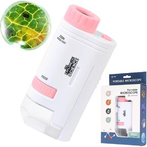 مجهر Microscope Pocket محمولة مينكوب 80x-200x المجهر مع ضوء LED لاستكشاف تعليم التعلم (الوردي)