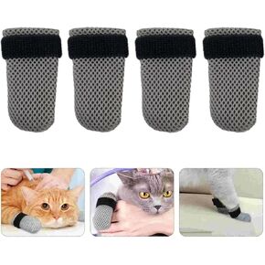 4 PCS Cat Booties Cat Cat Claw يغطي شبكة قابلة للتنفس شبكات مضادة للخلع لقطات هريرة ، والاستحمام وتقليص الأظافر (M ، رمادي)