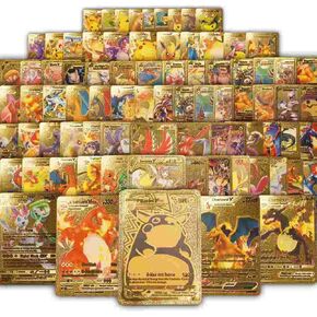 55 Gold Cards Packs Vmax DX GX Ultra Rare Golden TCG Deck Box with Trainer Card Holder (Holds 55+ Magical Cards) (Gold)