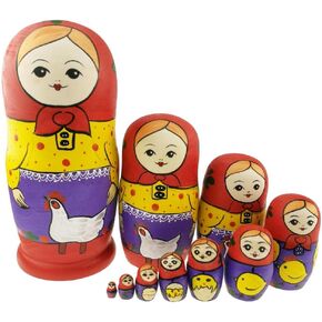 دودة الشتاء اللطيف فتاة المزارع ونمط الدجاج الخشبي يدويًا يدويًا دمى Matryoshka دمى 10 قطع للأطفال ديكور عيد ميلاد الأطفال