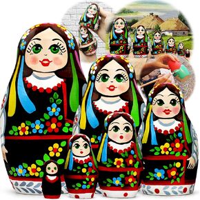AEVVV Tradition Tradition Oudering Dolls Set 6 PCS - Matryoshka Dolls في فستان Vyshyvanka الأوكراني مع الزخرفة الأوكرانية - Dolls Russian Oud