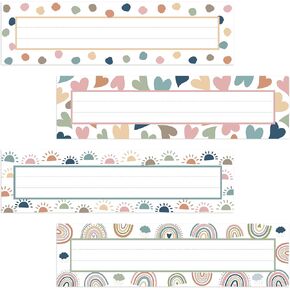 36 PCS Boho اسم علامات لمكاتب الفصل الدراسي علامات الطلاب العلامات على اللصق الذاتي الملصقات ملصقات مكتب Heart Desk Names Plate Bulletin Decor