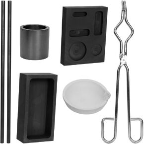 7 PCS Graphite Cructible Therting Kit - مجموعة صهر ذهبية مع ملقط بوتقة ، قالب السبل ، بوتقة الكوارتز ، قضيب ضجة وأدوات الجرافيت لصنع المجوهرات DIY | تكرير المعادن