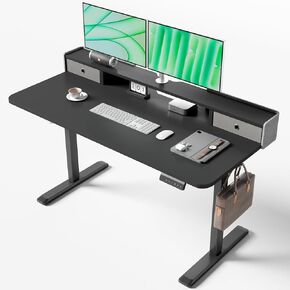 Electric Standing Desk 48 Inch Height with 2 Drawers-Adjustable Height Desk with Storage Shelf - Sit Stand Up Workstation (Rustic Brown, 48X24 Inches)