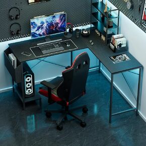 L Shaped Desk - 50" Reversible Home Office Computer Desk, Wood Top, Metal Frame, Side Bag, Sturdy Gaming Desk Corner Table for Work, Writing and Study, Space-Saving
