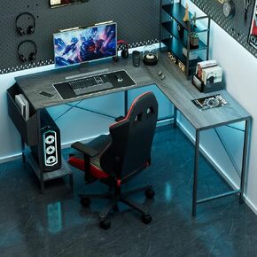 مكتب على شكل L - 50 "مكتب كمبيوتر مكاتب منزلي قابلة للانعكاس ، أعلى الخشب ، إطار معدني ، كيس جانبي ، طاولة زاوية قوية للمكتب للألعاب للعمل ، الكتابة والدراسة ، توفير الفضاء in Kuwait