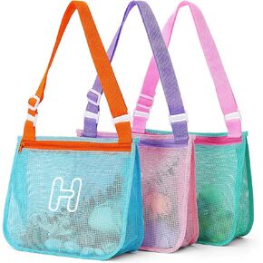 3pcs Alphabet Printed Seasshell أكياس وصوفية خفيفة الوزن وقابلة للطي على شاطئ الأكياس مع الأشرطة القابلة للتعديل ، محمولة للسباحة والشاطئ الأساسية