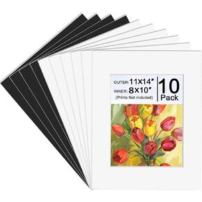 10 حزمة حزمة إطار الصورة ، الحمض خالي من 11x14 مصير إلى حصيرة صور 8x10 ، إطارات الصورة المقطوعة مصنفة للصور ، الألوان المائية ، الأعمال الفنية ، المطبوعات (6 أبيض + 4 أسود)