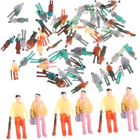 Lurrose N Scale People Figures, 100pcs Miniature People Figurines, Plastic Painted Molds Assorted Styles for Layouts