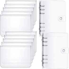 10 قطع A6 BINDER PVC مع قطعتين واضحة PVC ZIPPER MOICTS ، مقاوم للماء 6 حلقات مظاريف نظام ميزانية النظام منظم لمكتب المدرسة