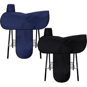Abbylike 2 PCS Oxford Fabric Western Cover Cover Woaterproof Protection Woath مع 6 أحزمة عقد مرنة وركبة واحدة تناسب معظم السرج الغربي الكامل والبحرية الأزرق
