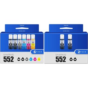 552 Ink Bottles Ecotank ET-8550 ET-8500 Replacement for 552 Ink Refill Bottle Work for Ecotank Photo ET 8550 ET8550 Ecotank Photo ET 8500 ET8500 Printer 8 Pack (3BK & PB/C/M/Y/GY)