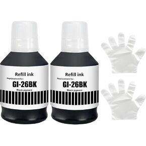 GI-26 GI26 GX7021 Black Ink Refill Bottles Compatible for Canon MAXIFY GX7021 GX6021 GX7020 GX6020 GX6120 GX5020 GX4020 GX3020 Printer GI-26BK (Black*2)