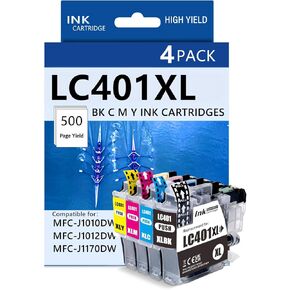 4 حزمة 401XL خراطيش حبر حبر متوافقة مع الأخ LC401XL LC401 MFC-J1010DW حبر خراطيش حبر MFC-J1010DW MFC-J1170DW MFC-J1012DW MFC-J1800DW عالي العائد الصفراء الصفراء السوداء الصفراء