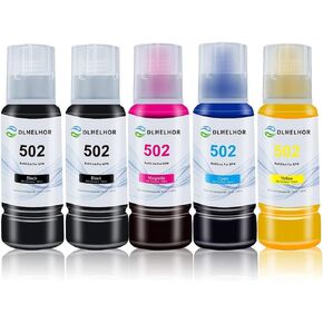 502 T502 Ink Refill Bottles Compatible for Epn EcoTank ET-2720 ET-2800 ET-2760 ET-2803 ET-4700 ET-3760 ET-15000 Printers 2xBlack, Cyan, Magenta, Yellow,5-Bottles 100ML