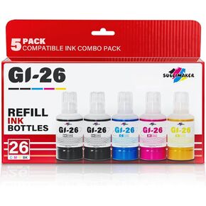 GI-26 GI26 ink ink bottles kit متوافق مع Canon Megatank GX7021 GX6021 GX7020 GX6020 GX4020 GX5020 GX3020 GX5120 GX6120 GX7120 طابعات ، قابلة للتوافق مع Canon GI-26 INK Refill.