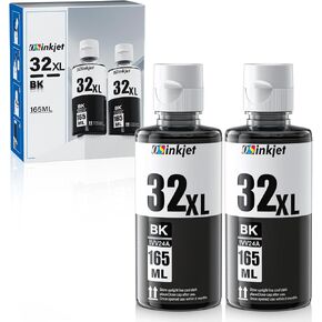 32XL Black Ink Bottle Compatible for HP Smart Tank 7602 5101 6001 7301 651 551 5000 580 Printer, 32 XL Ink Bottle Set for Smart Tank Plus 570 578 590 Ink Refill 2-Pack 165ml,1VV24AN