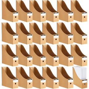 24 Pcs Cardboard Magazine Holder Magazine Storage Box Office Folders Organizer with Label Stickers for Home School Office Supplies(Brown)