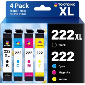 TOKYOINK 222XL Ink Cartridges Combo Pack Replacement for Epson 222 XL T222 Ink Cartridge for Expression Home XP-5200 Workforce WF-2960 Printer Ink Cartridge (Black, Cyan, Magenta, Yellow)