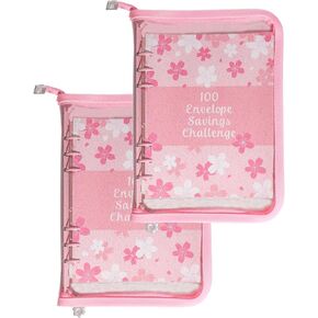 2 Pack EKEFE 100 Cashn Envelopes Money Saving Challenge Binder, Easy and Fun Way to Save $5,050,Expense Budget Sheet for Budgeting and Saving Money (Pink)