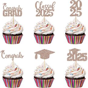 30pcs Gold Glitter Graduation Cupcake Toppers 2025 Class of 2025 Cupcake Topcake Toppers تختار 2025 للذهب 2025 Grad Party Cake Decorations