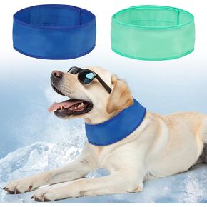 BEAUTYZOO Dog Cooling Bandana,2-Pack Instant Chill Ice Neck Cooler Wrap for Outdoor Summer, Adjustable Reusable Pet Scarf Lasts 2 Hours,Heat Relief Prevent Sunstroke for Medium Large Dogs 17"-22" Blue