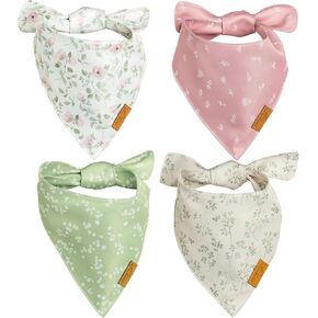 REMY+ROO Spring Dog Bandanas - 4 Pack Gemma Set | قسط متين القابل للتعديل النسيج البوليستر | حاصل على براءة اختراع Girl Dog Bandana ، Floral Dog Bandana (كبير)