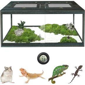 Reptile Terrarium Tank 37 Gallon, Snake Enclosure, Lizard, Leopard Gecko Tank with Openable Metal Mesh, Lockable Bearded Dragon Tank, Front Opening Reptile Cage (Wood, Black Gray, 32" x 16" x 16")