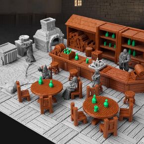 74 PCS Tavern Bar Furniture مجموعة التضاريس RPG-إكسسوارات DND مفصلة للعب الأدوار الطاولة-الدعائم المصغرة للأبراج المحصنة والتنين ، خرائط TTRPG ، وحملات Wargame-AF634A