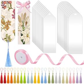 49pcs مجموعات الفراغات المرجعية الاكريليك ، مرجعية واضحة للحرف أكريليك للنساء ، 24 مساءً مرجعية مرجعية DIY بلاستيكية مع شرابة ملونة 24pcs وشريط لفة واحد ، هدايا يوم عيد الحب للأطفال