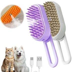 2pc 4 in 1 Cat Steam Brush to Shed ، فرشاة البخار للكلاب ، فرش تربية للحيوانات الأليفة القابلة لإعادة الشحن للتدليك والتنظيف والتسلق والتمشيط ، مشط الشعر متعدد الوظائف للحيوانات الأليفة (Purple+White)