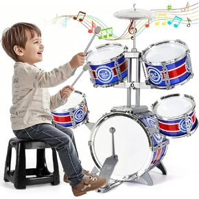M Sanmersen Drum for Toddlers ، طبل الأطفال مع البراز ، والروك البلاستيكي روك جاز طبل مجموعة الموسيقية هدية للبنات 2-8 سنوات الأولاد