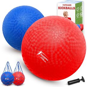 8.5 Inch Kickball Set, Dodgeballs 2 Pack, Playground Balls Gift for Kids & Adults, Bouncy Balls Includes Pump and Storage Bag, Handball for Outdoor & Indoor Games, Official Size for Camps and Schools