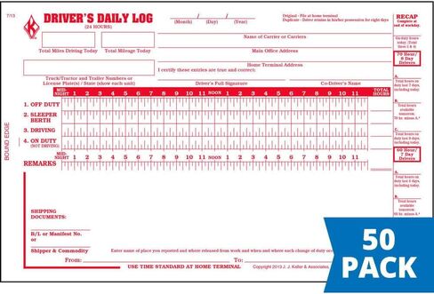 Driver Daily Log Book 10-pk. with Detailed Driver Vehicle Inspection Report & Daily Recap - Book Format with 31 Sets, 2-Ply with Carbon, 8.5" x 5.5", J. J. Keller & Associates, Inc. in Saudi Arabia